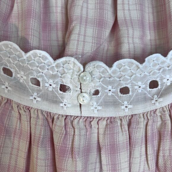 Erika Taylor Vintage Flannel Nightgown Pink Plaid Lace Bodice Long Cotton Sz MD - Picture 7 of 11